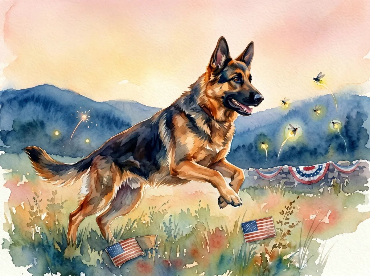 German Shepherd watercolor calendar month 7